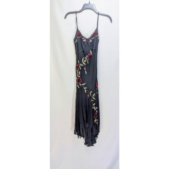 Sue Wong Petite Silk Embroidered Slip Dress Black Floral Lace Size 6 Petite - Picture 1 of 7